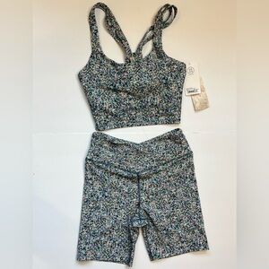 Sage collective biker shorts and crop top set floral print blue static ditsy